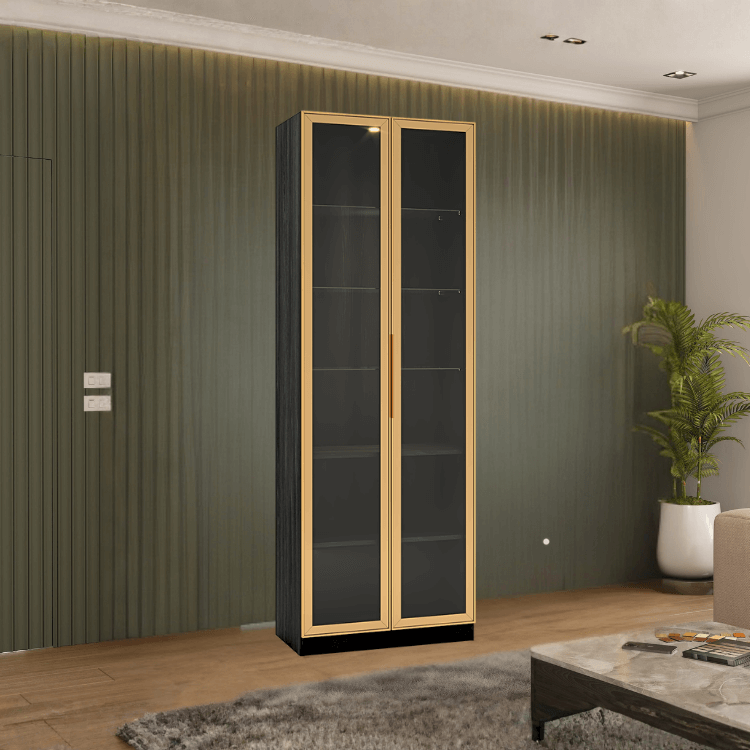 ตู้โชว์กระจก WISDOM DESIGN FURNITURE รุ่น GS-802 80 ซม. สีแอชเกรย์/โกลด์